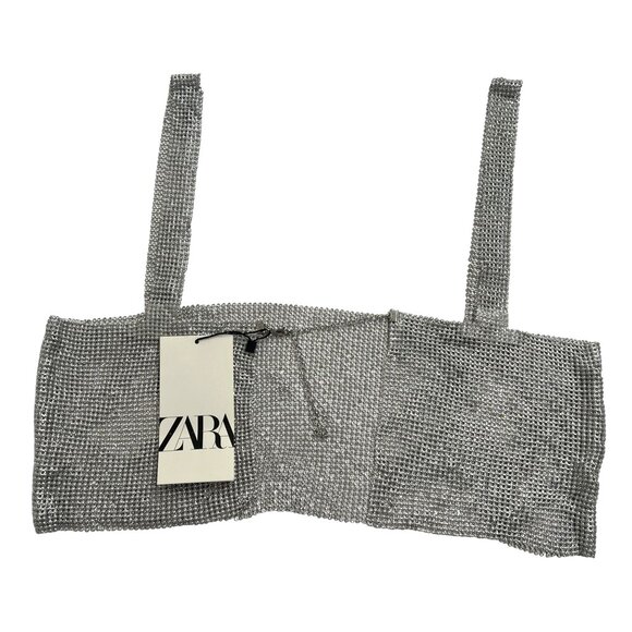Zara Rhinestone Crop Top in Silver - Picture 1 of 5